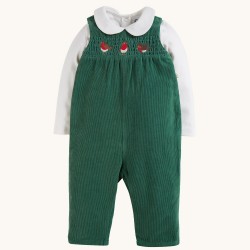 Set - 2pc - Frugi - Milo - ROBINS - Green cord dungarees and white collared body 