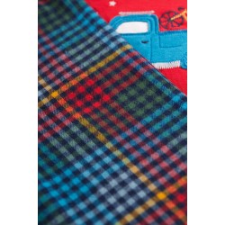 Pyjamas - Frugi - Caden - Red with Blue Truck  and Indigo Check Flannel 