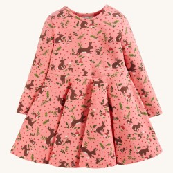 Dress - SKATER - Long sleeves - Frugi - BUNNY - Guava Pink Winter Tales 