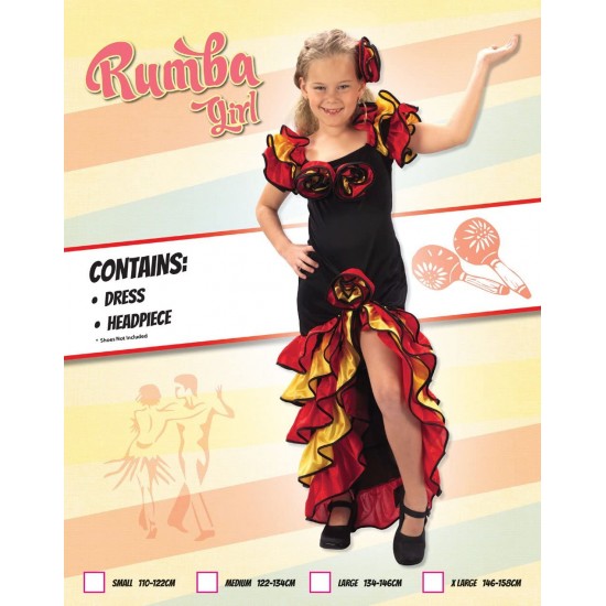 Dressing up - Rumba Flamenco Costume - Dress and Headpiece - Large - 134 - 146 cm