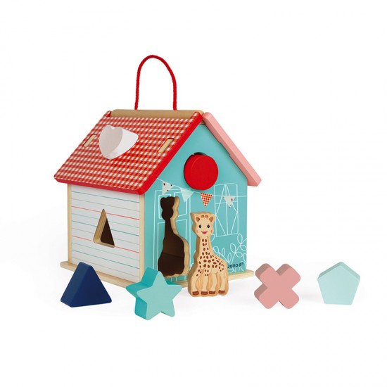 Toys - Wooden- SORTER - Sape sorting house - learn colour, shapes...  Sophie La Giraffe - 7 blocks  