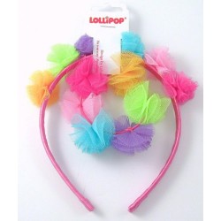 Hair Accessories - BAND - Set -  Rainbow Hairband and Scrunchie pom poms