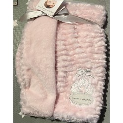 Muslins and Blankets - Blanket - Pram - Pink  Warm Fluffy - Pink Ballerina slippers   (71 x  81 cm) 