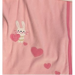 Muslins and Blankets - Blanket - Pram - Pink Baby BASIC PRAM BLANKET - Pink Bunny and Hearts 