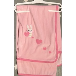 Muslins and Blankets - Blanket - Pram - Pink Baby BASIC PRAM BLANKET - Pink Bunny and Hearts  - last one