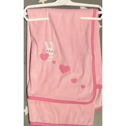 Muslins and Blankets - Blanket - Pram - Pink Baby BASIC PRAM BLANKET - Pink Bunny and Hearts 