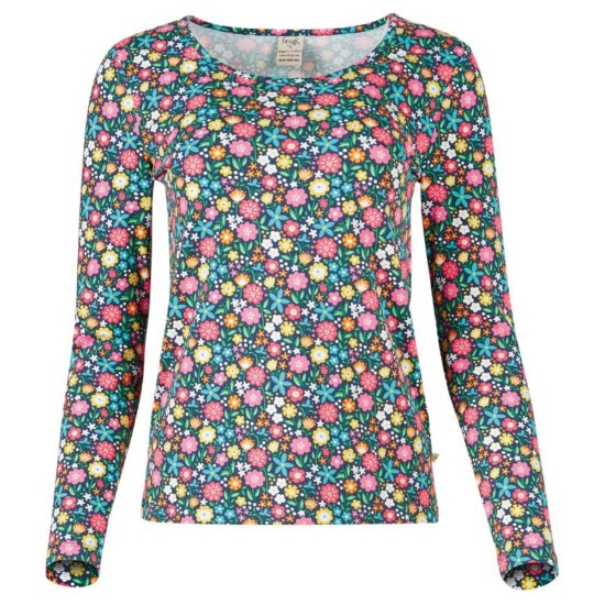 ADULT - TOP - FRUGI - BRYHER - Indigo Kernow Floral Flowers -  ladies UK 14, 16 , 18  sale