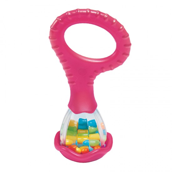Toys - Musical - Baby - Shaker Maraca - from 3 months - yellow , red, blue or pink with transparent bead centre 