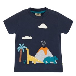 Top - Frugi - James - Dinosaur - Blue with volcano - last size