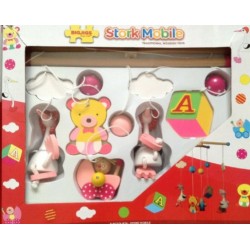 Toys - MOBILE - STORK - PINK - Wooden decorative baby mobile 