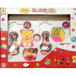 Kids bedroom accessories - MOBILE - STORK - PINK - Wooden decorative baby mobile 
