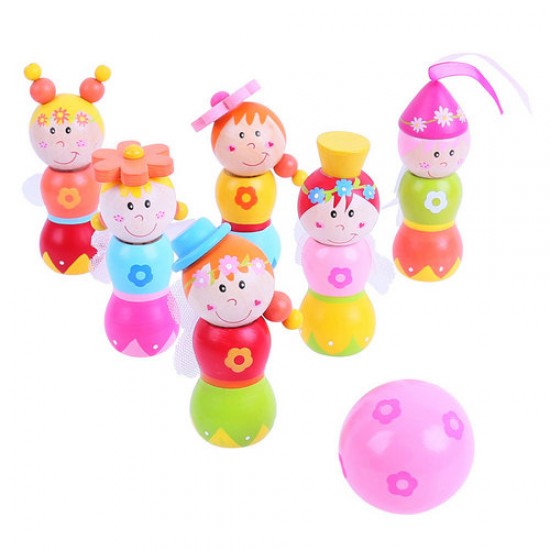 Toys - Wooden - Six Fairy Skittles and Ball - from 3yr plus