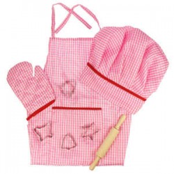 Toys - KITCHEN - Chef Apron , glove, hat , rolling pin and cookie cutters set - PINK - LAST ITEM - SALE