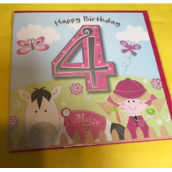 CARDS - Birthday - 4 - Happy Birthday - 4 - Pony Horse Rider - pink