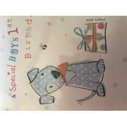 CARDS - Birthday - 1- BOY - A Special Boys 1st Birthday - blue dog and present 