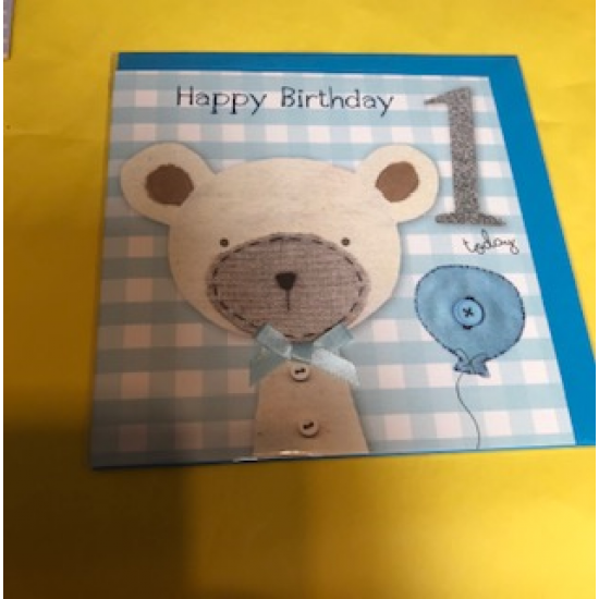 CARDS - Birthday - 1 - BOY - 1 Today - BLUE  teddy with bow