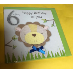 CARDS - Birthday - 6 - LION with BLUE BOW - Happy Birthday to you - 6 Today 