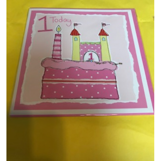 CARDS - Birthday - 1 - GIRL - 1 Today - Pink castle cake 