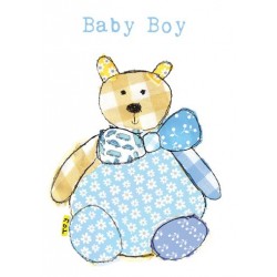 CARDS - BABY - BOY - Blue round teddy bear with blue bow 