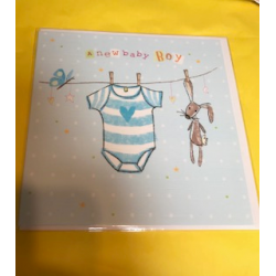 CARDS - BABY - BOY - Blue washing line - body and bunny rabbit