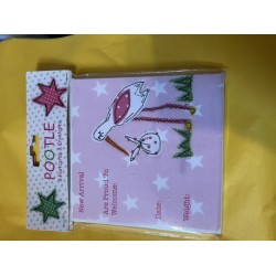 CARDS - BABY - New arrival - 8 pc  pack - PINK STORK - 8 postcards and envelopes