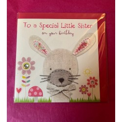 CARDS - Birthday - SISTER - To a Special Little Sister - Pink bunny and flower