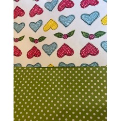 Wrapping Paper - REVERSIBLE - HEARTS - Hearts and Green dots  (posted folded)