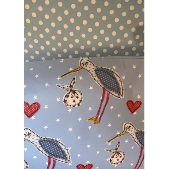 Wrapping Paper - REVERSIBLE - BABY - Baby Boy Blue Stork  and  blue  (posted folded)