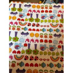 Wrapping Paper - ANIMALS - Happy animals, rainbow, flowers,  fruit, sun, toys ...    (posted folded)