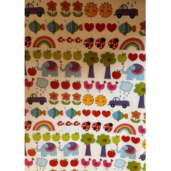 Wrapping Paper - Happy animals, rainbow, flowers,  fruit, sun, toys ...    (posted folded)