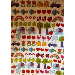 Wrapping Paper - ANIMALS - Happy animals, rainbow, flowers,  fruit, sun, toys ...    (posted folded)