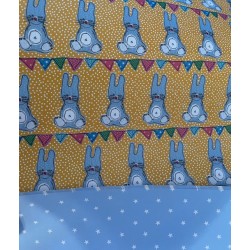 Wrapping Paper - BABY - REVERSIBLE - UNISEX - Bunny rabbit with bunting and blue stars (posted folded)  