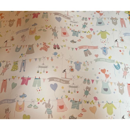 Wrapping Paper - Baby - UNISEX - mix of toys, bunting - with LOVE (posted folded)
