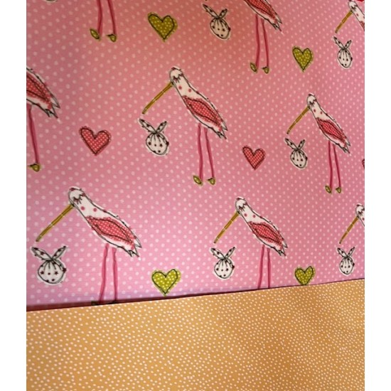 Wrapping Paper - REVERSIBLE - BABY - Baby Girl Pink Stork and dots (posted folded)