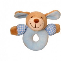 Toys - Rattle - BEAR or DOG - RING - Blue with checked sleeves - (pink one available separately ) - sale