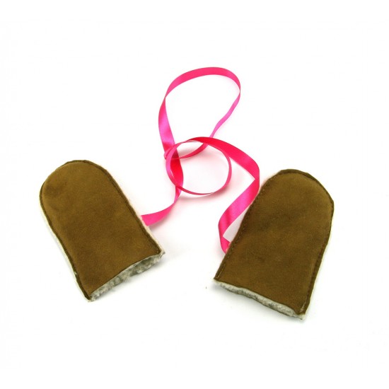 Gloves and mittens - Baby - 100% warm SHEEPSKIN - one piece MITTENS WITH coloured RIBBON - 0-12m - colours vary randomly