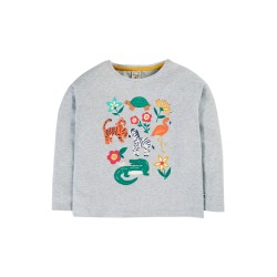 Top - ANIMALS - FRUGI - Bethany - Go Wild - grey marl flowers- tiger, flamenco, zebra, crocodile, turtle...