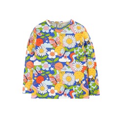 Top - FLOWERS - Frugi - Bryher - Retro Happy - bees, rainbow , flowers and space