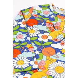 Top - FLOWERS - Frugi - Bryher - Retro Happy - bees, rainbow , flowers and space