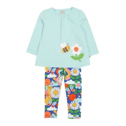 Set - GARDEN - 2pc - Frugi - Opal - Retro Happy - Rainbow, bees, flowers and planets