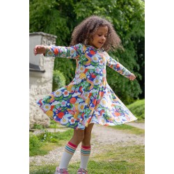 Dress - SKATER - Flowers - Long sleeves - FRUGI - Retro Happy - bees, rainbows..