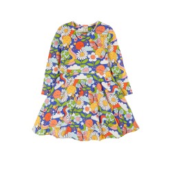 Dress - SKATER - Flowers - Long sleeves - FRUGI - Retro Happy - bees, rainbows..
