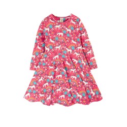 Dress - SKATER - HORSES - Long Sleeves - Frugi - Pink Wild Horses