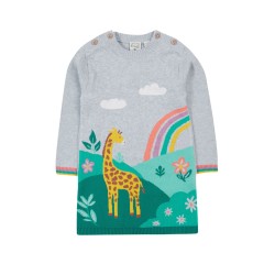 Dress - ANIMALS - GIRAFFE - KNITTED - Frugi - Kiera - Grey Marl - clearance offer