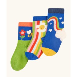 Socks - GARDEN - Frugi - 3pc - Retro Happy -  RETRO HAPPY -  bees, flowers, planets, rainbows 