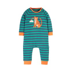 Babygrow - Romper - Animals - Frugi - TIGER - Rowan - Iguana green stripe