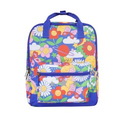 Bag - Backpack - Frugi - Explorers  - RETRO HAPPY -  bees, flowers, planets, rainbows - 28cm wide  x 34cm high x 11cm deep approx. 