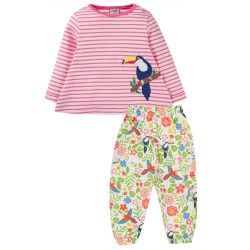 Set - 2pc -  Frugi - Oakleigh - TOUCAN - Wild birds top and stripe leggings pants