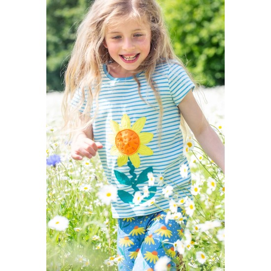 Top - Frugi - CAMILLE - ECHINACEA - Flower and blue stripe 