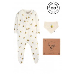 Babygrow set - FRUGI - 2 pc set - UNISEX - BEE - Buzzy Bee babygrow and bib in a gift box 0-3m and 3-6m